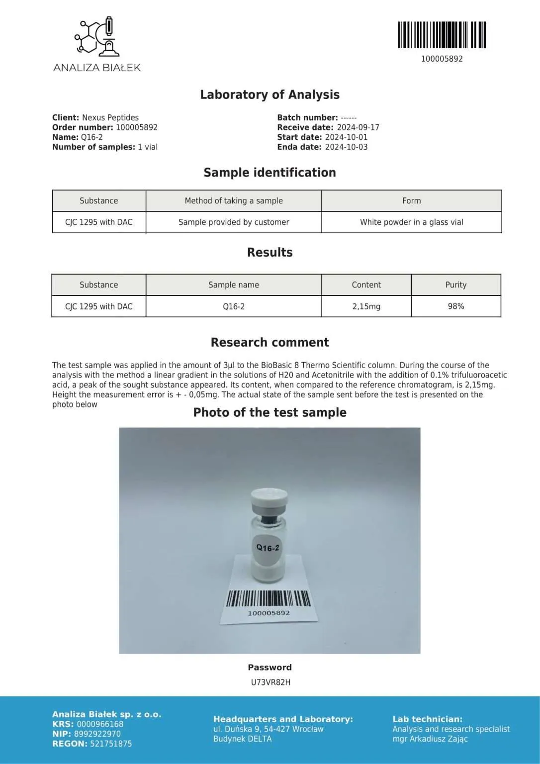 Research peptide vial, packaged for laboratory research use